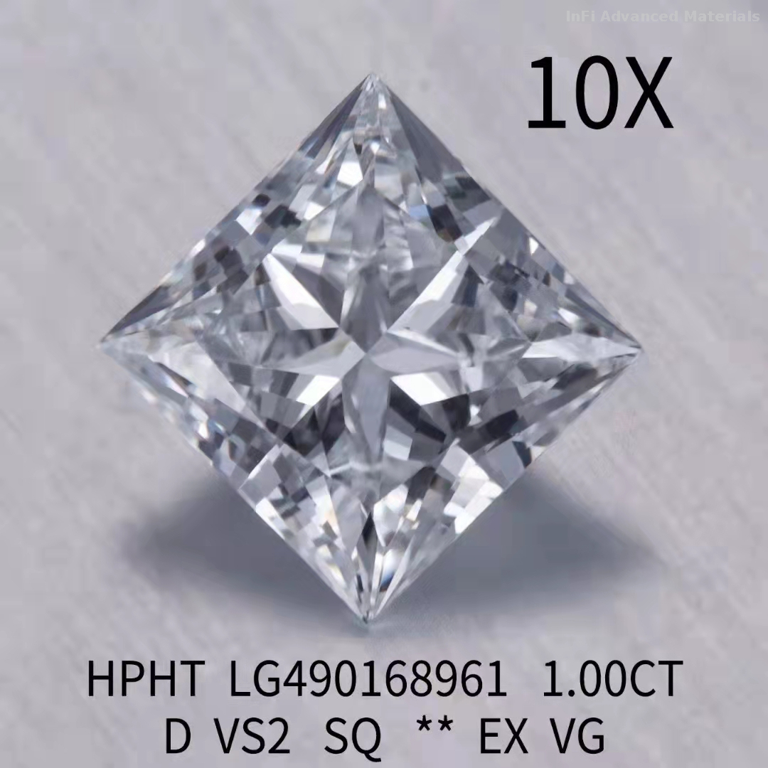 1.0 ct D VS2 EX Princess cut HPHT diamond