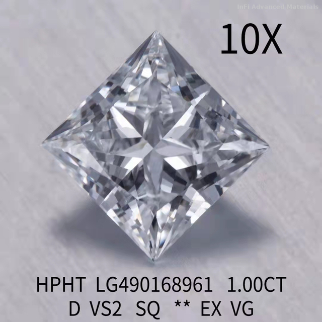 1.0 ct D VS2 EX Princess cut HPHT diamond