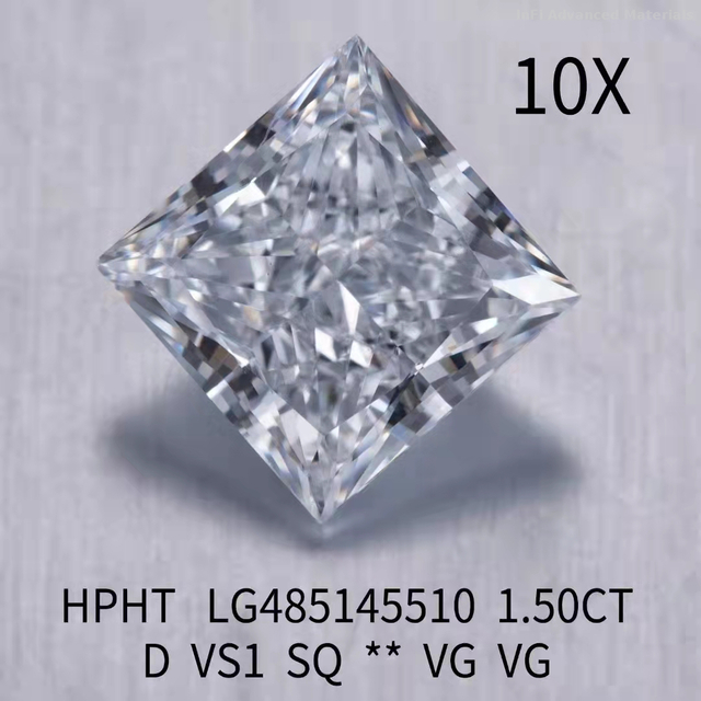 1.5 ct D VS1 VG Princess cut HPHT diamond