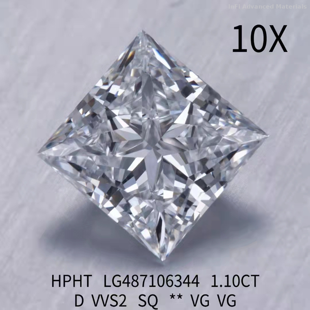 1.1 ct D VVS2 VG Princess cut HPHT diamond