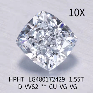 1.55 ct D VVS2 VG Square Cushion HPHT diamond